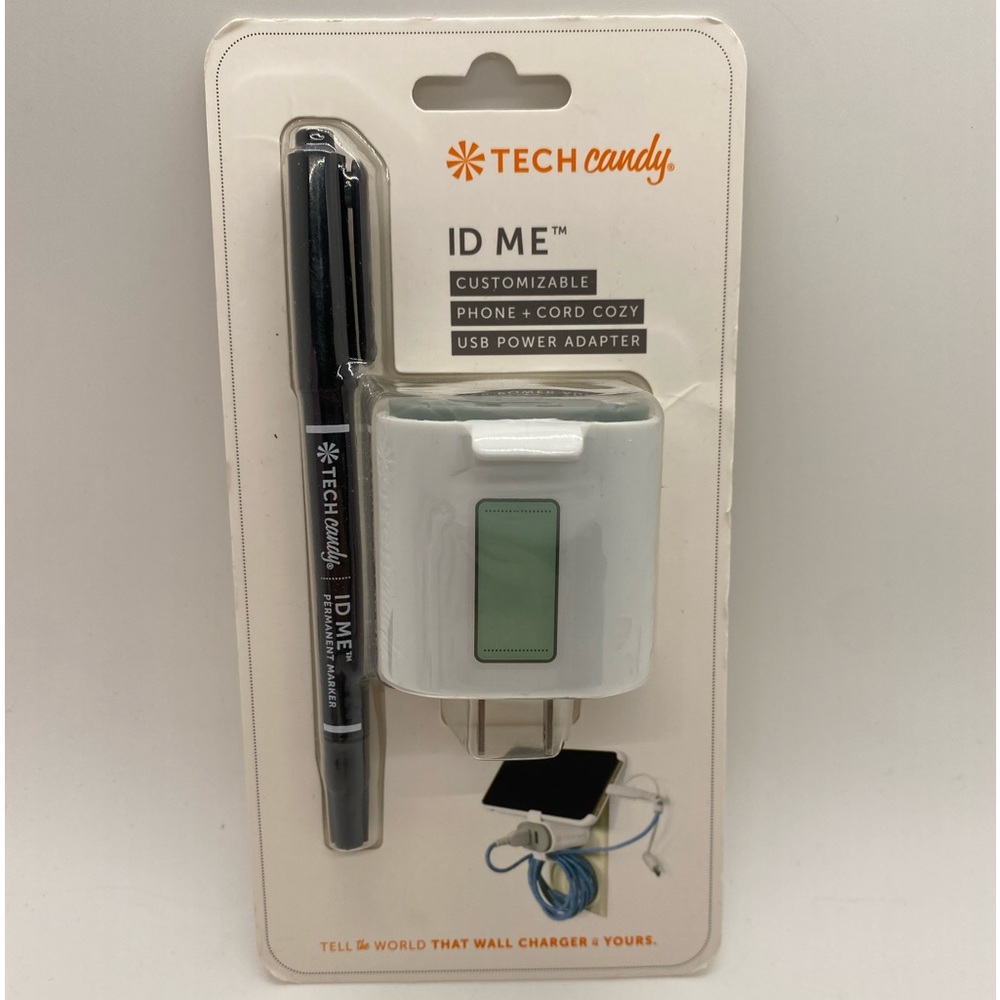 NWT Tech Candy ID Me Customizable Phone+Cord Cozy USB Power Adapter